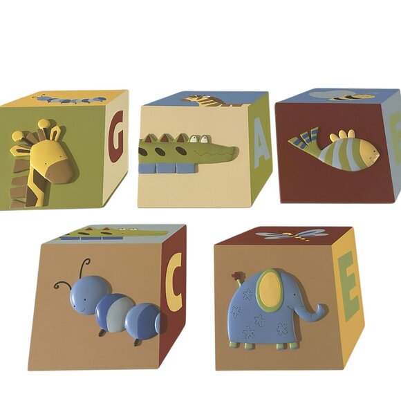 Lambs & Ivy Papagayo Wooden Nursery Wall Art – Animal Alphabet Blocks 3D Pastel - Picture 1 of 7